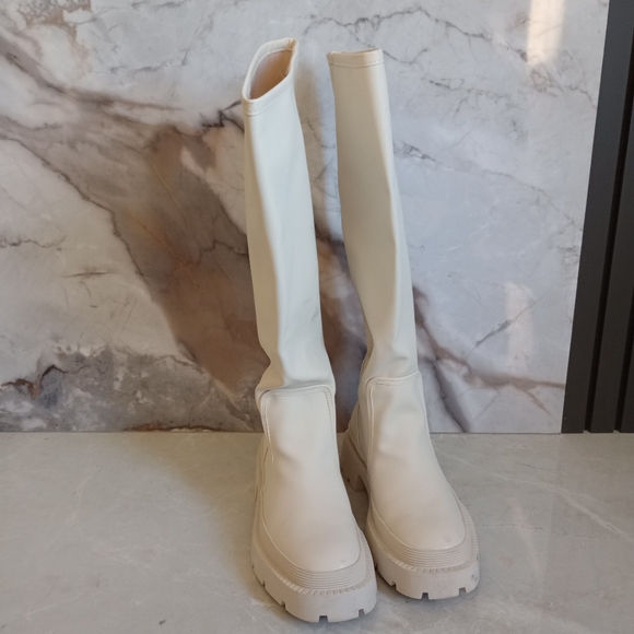 Zara Ivory Chunky Rubber Thigh High Boots - Picture 5 of 16